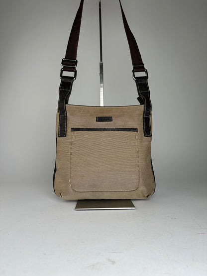 Vintage Gucci Cotton Shoulder Bag Beige Brown