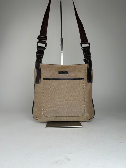 Vintage Gucci Cotton Shoulder Bag Beige Brown