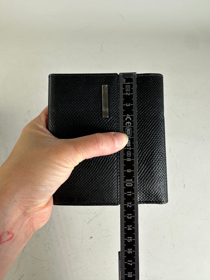 Vintage Gucci Textured Leather Wallet Black Silver