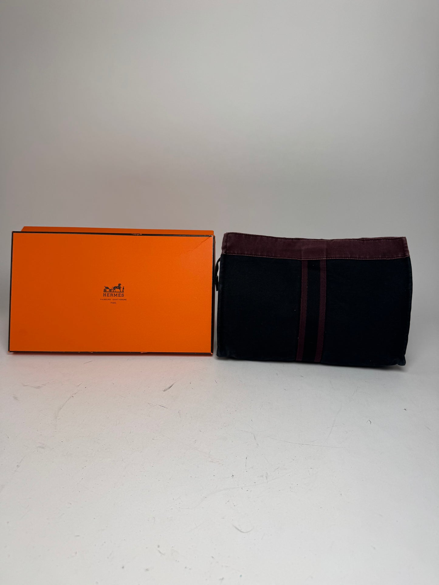 Vintage Hermes Canvas Clutch Purple Black
