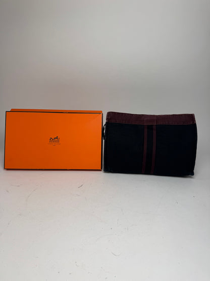 Vintage Hermes Canvas Clutch Purple Black