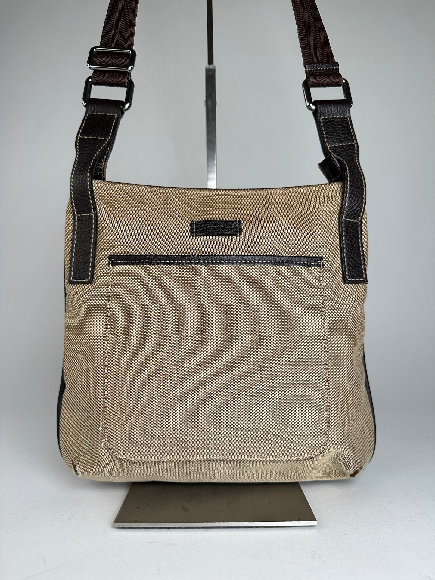 Vintage Gucci Cotton Shoulder Bag Beige Brown