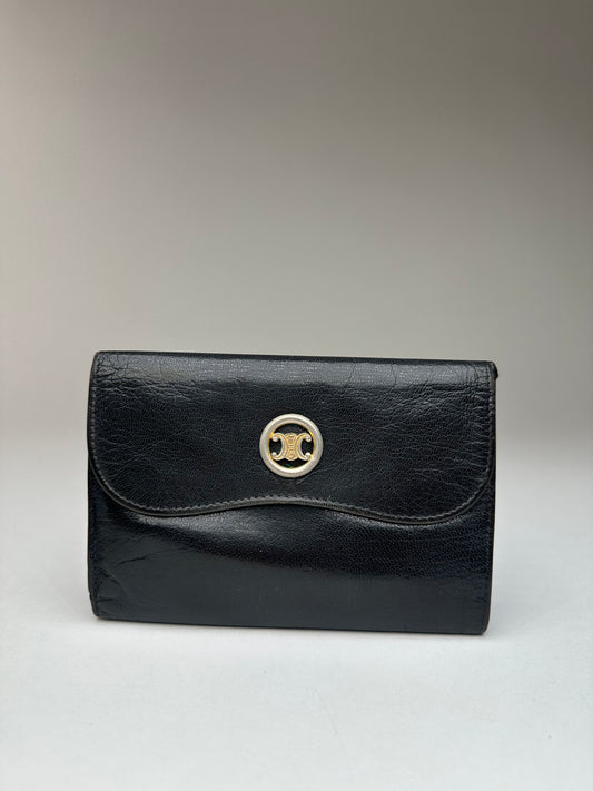 Vintage Celine Paris Triomphe Leather Wallet Black