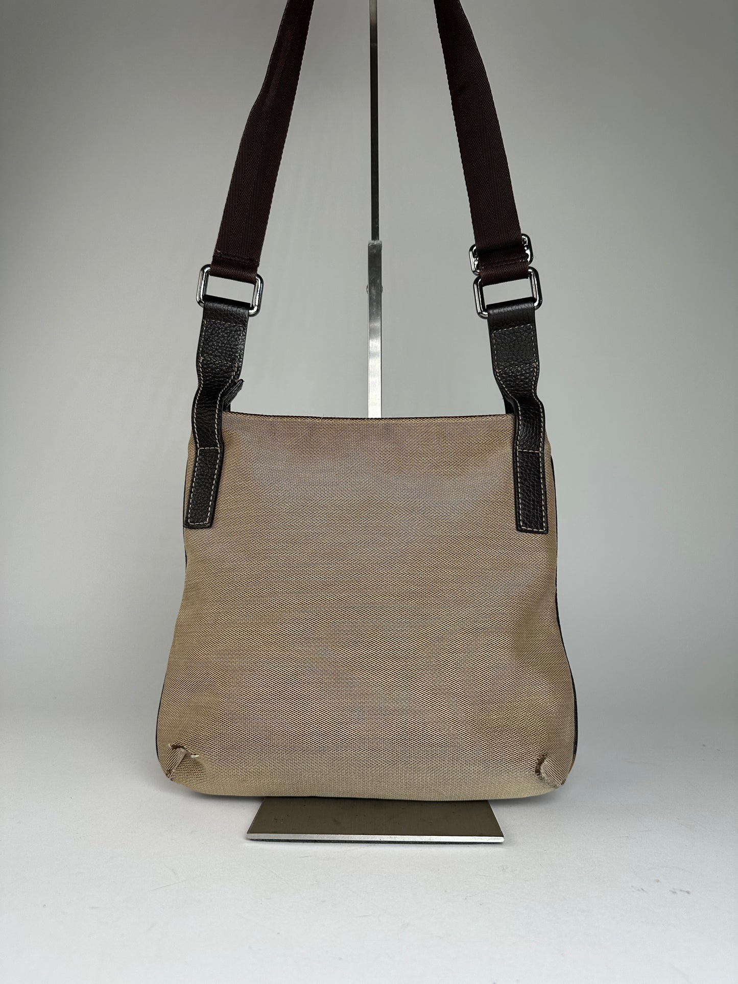 Vintage Gucci Cotton Shoulder Bag Beige Brown