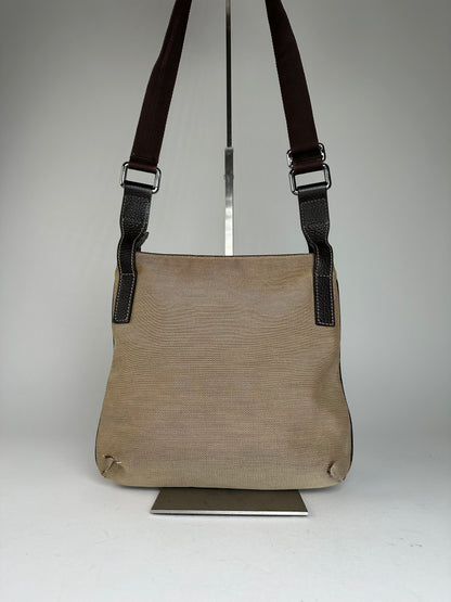 Vintage Gucci Cotton Shoulder Bag Beige Brown