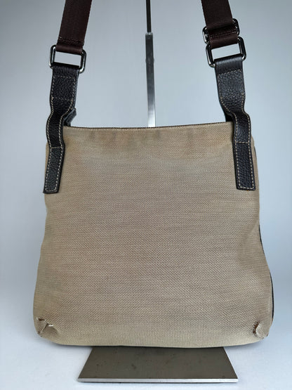 Vintage Gucci Cotton Shoulder Bag Beige Brown