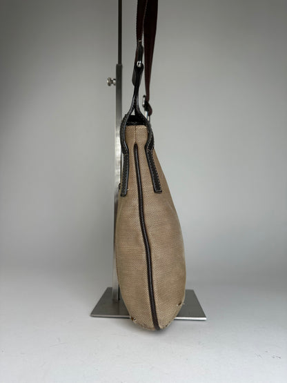 Vintage Gucci Cotton Shoulder Bag Beige Brown