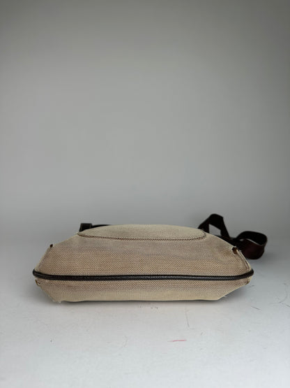 Vintage Gucci Cotton Shoulder Bag Beige Brown
