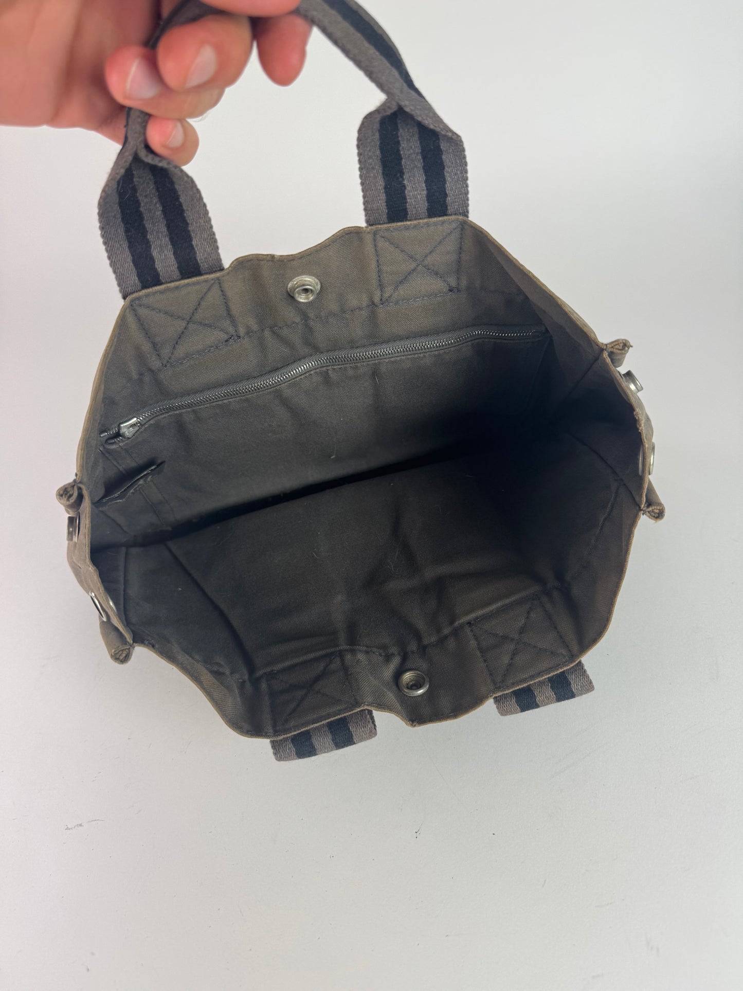 Mini sac fourre-tout vintage en toile Hermès gris