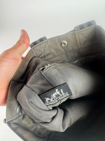 Mini sac fourre-tout vintage en toile Hermès gris