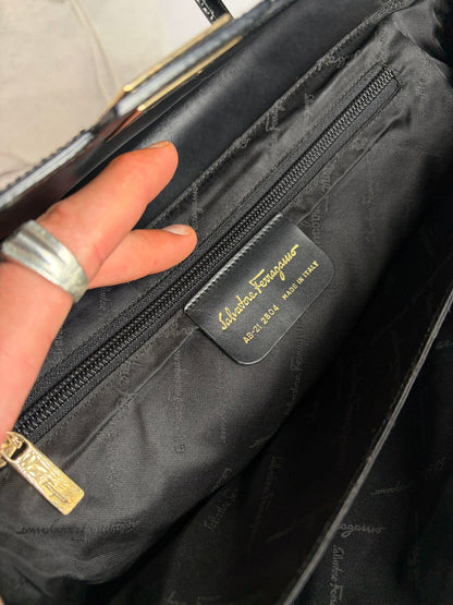 Vintage Ferragamo Patent Structured Top-Handle Bag Late 1990s Black