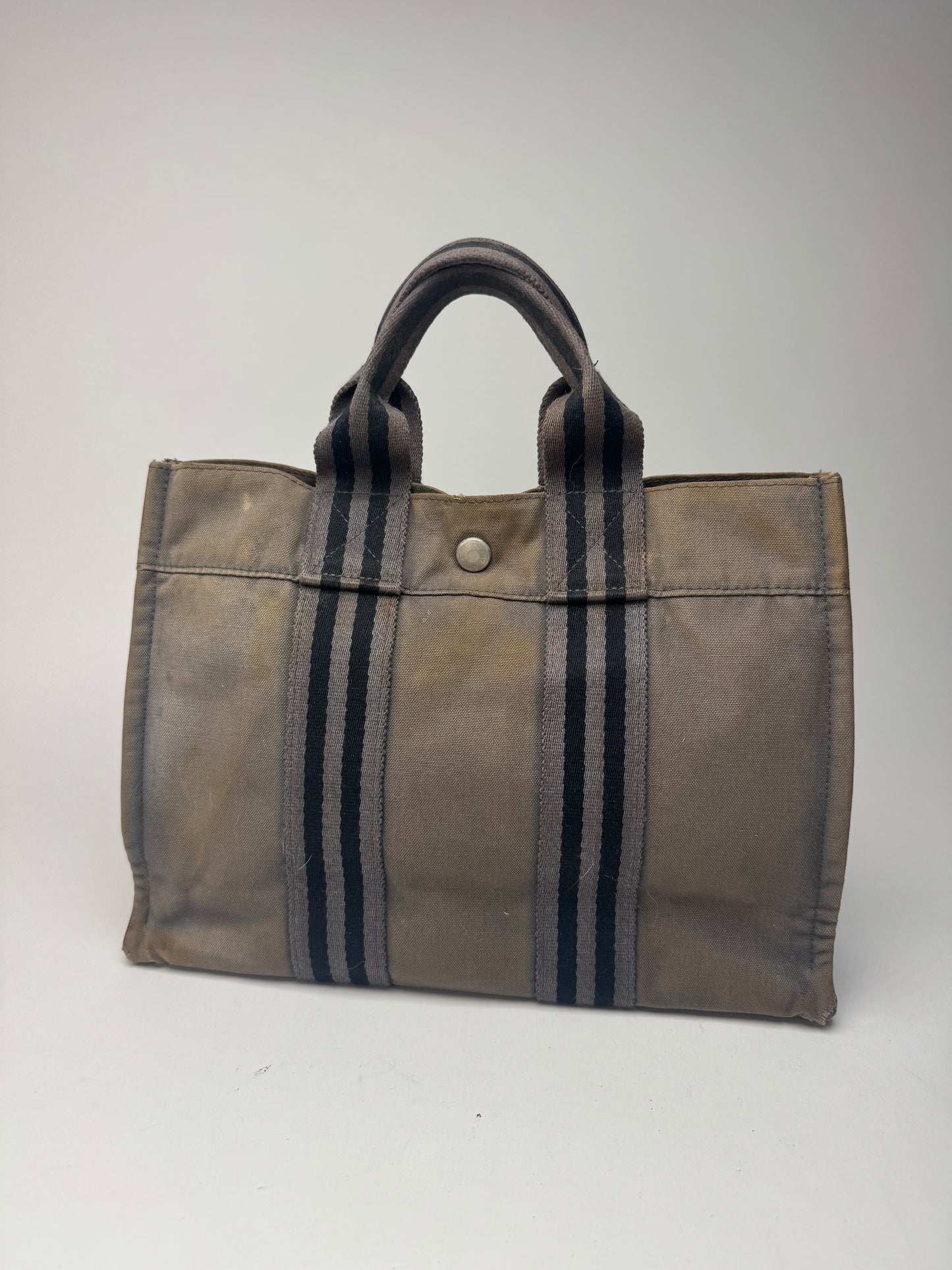 Mini sac fourre-tout vintage en toile Hermès gris