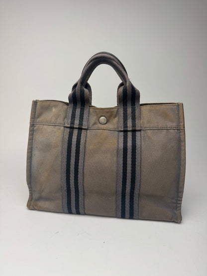 Mini sac fourre-tout vintage en toile Hermès gris