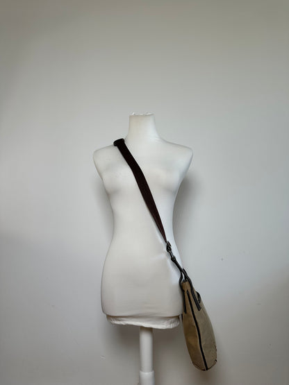 Vintage Gucci Cotton Shoulder Bag Beige Brown