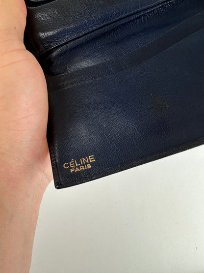 Vintage Celine Paris Triomphe Leather Wallet Black