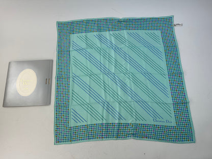 Vintage Dior Logo Silk Scarf Late 1990s Aqua Green Pink