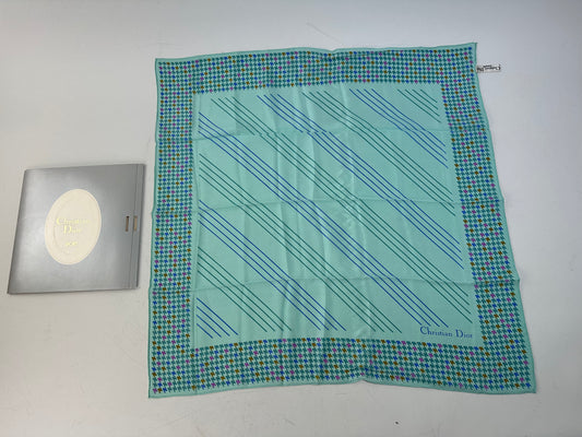 Vintage Dior Logo Silk Scarf Late 1990s Aqua Green Pink