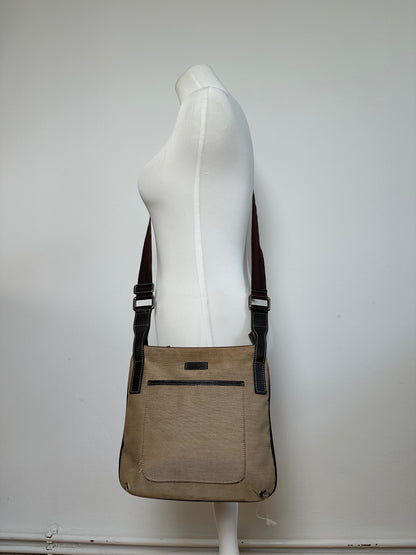 Vintage Gucci Cotton Shoulder Bag Beige Brown