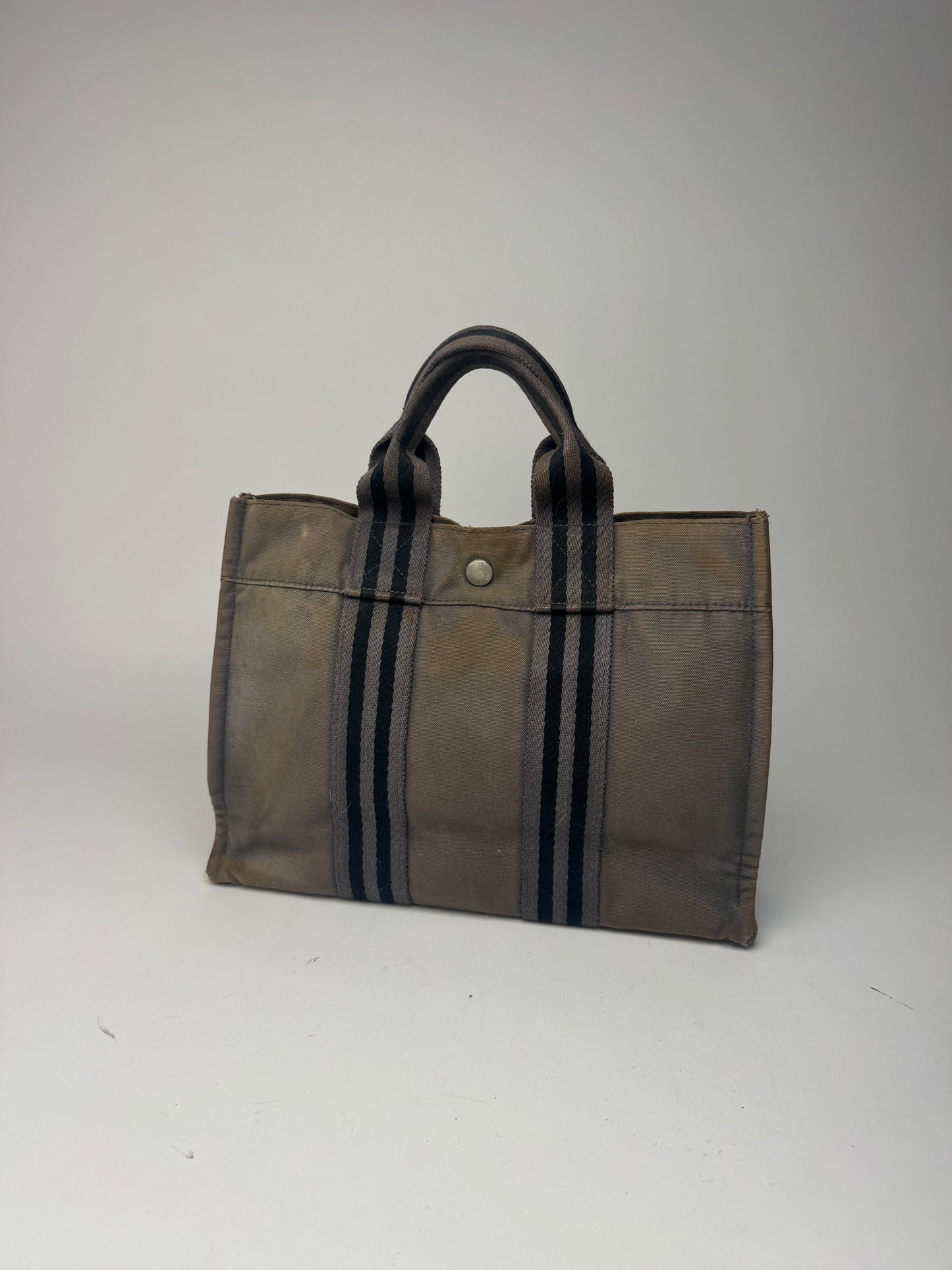 Mini sac fourre-tout vintage en toile Hermès gris