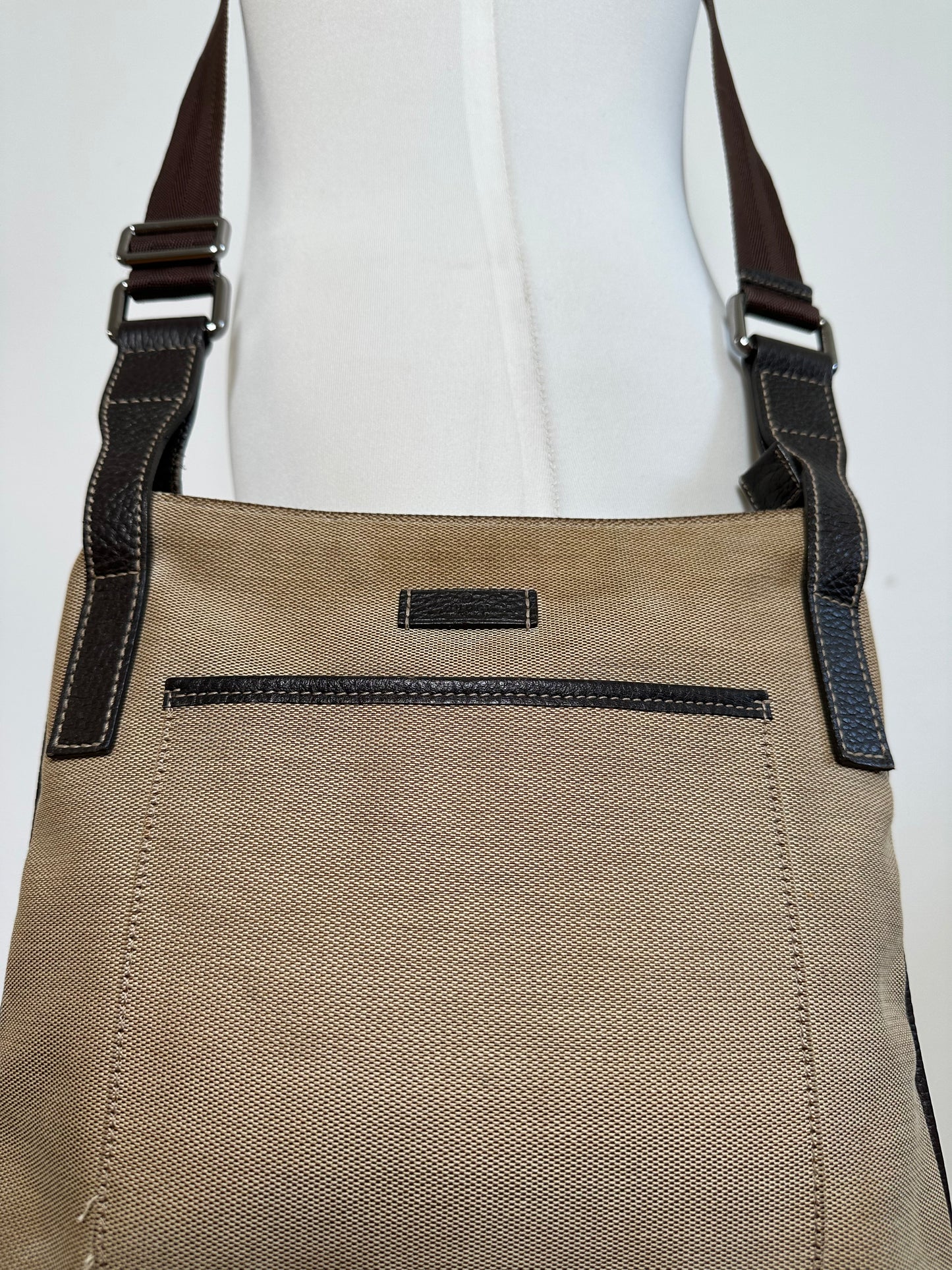 Vintage Gucci Cotton Shoulder Bag Beige Brown