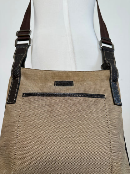 Vintage Gucci Cotton Shoulder Bag Beige Brown