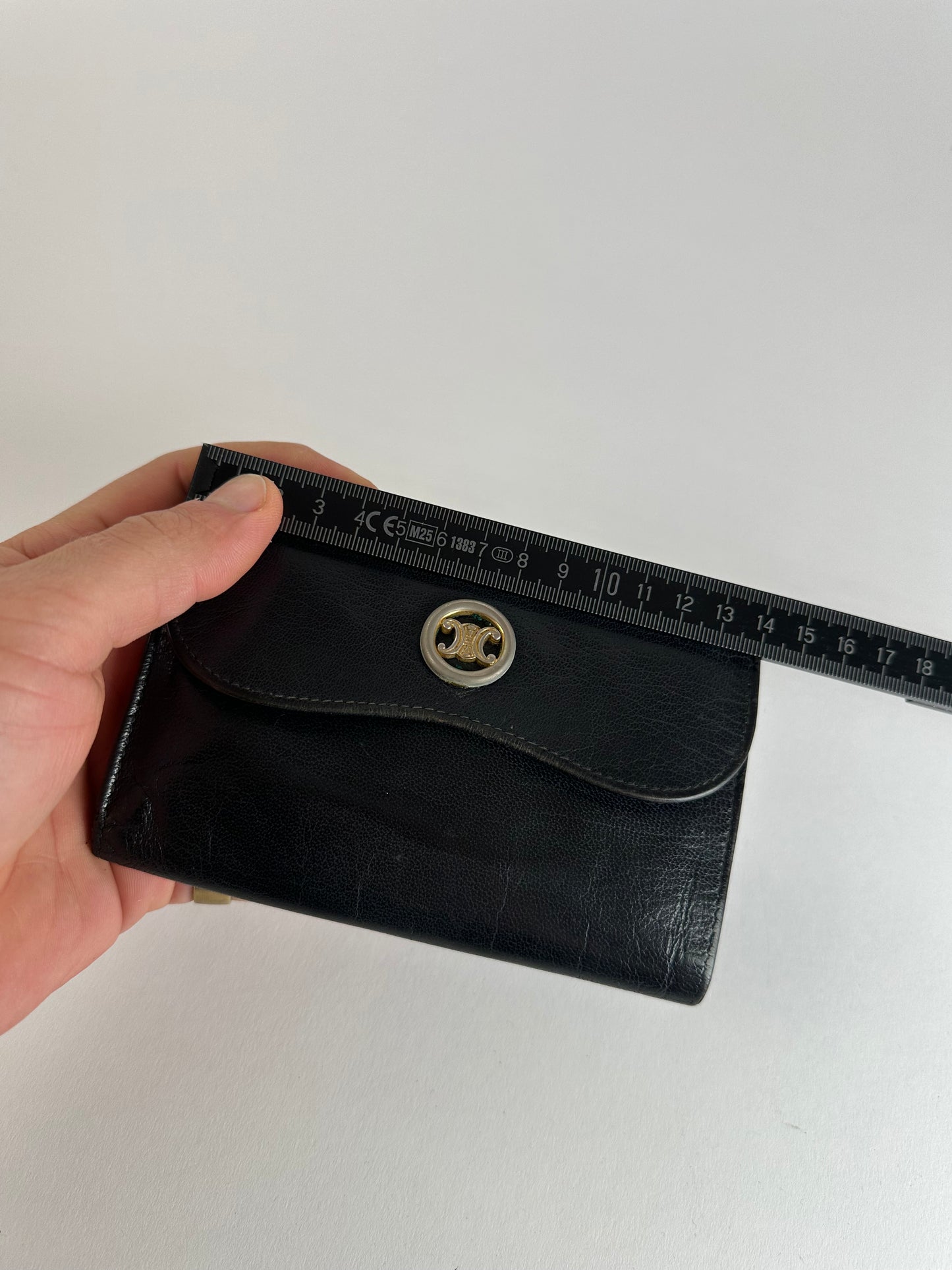 Vintage Celine Paris Triomphe Leather Wallet Black