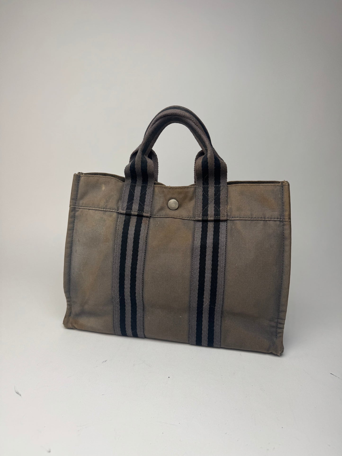 Mini sac fourre-tout vintage en toile Hermès gris