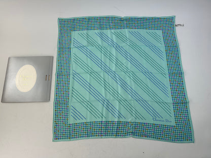 Vintage Dior Logo Silk Scarf Late 1990s Aqua Green Pink