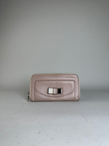Vintage Chloe Pebbled Leather Zip Wallet Blush Pink Silver