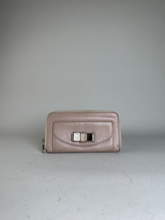 Vintage Chloe Pebbled Leather Zip Wallet Blush Pink Silver