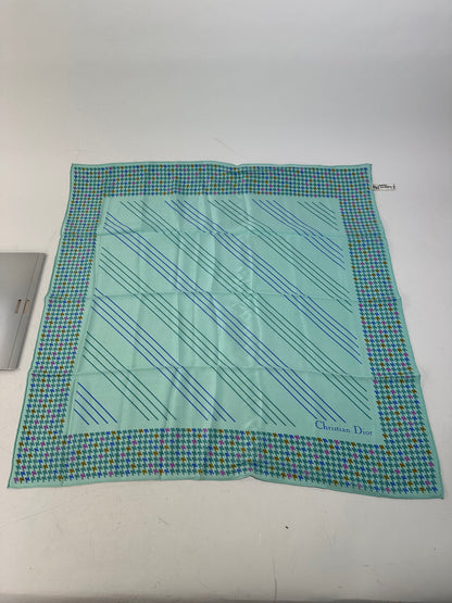 Vintage Dior Logo Silk Scarf Late 1990s Aqua Green Pink