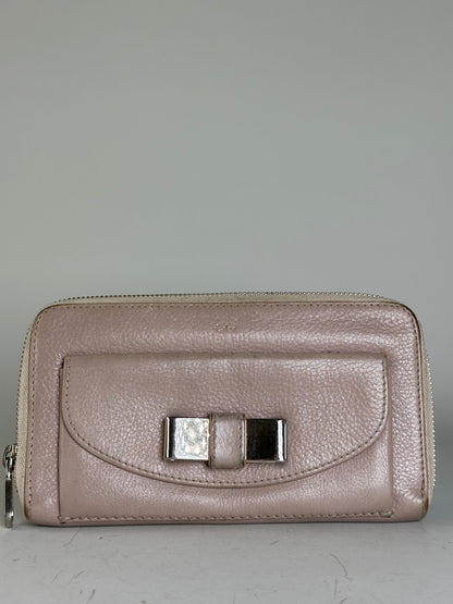 Vintage Chloe Pebbled Leather Zip Wallet Blush Pink Silver