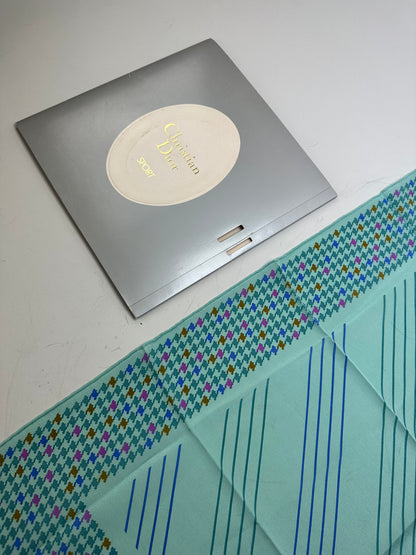 Vintage Dior Logo Silk Scarf Late 1990s Aqua Green Pink