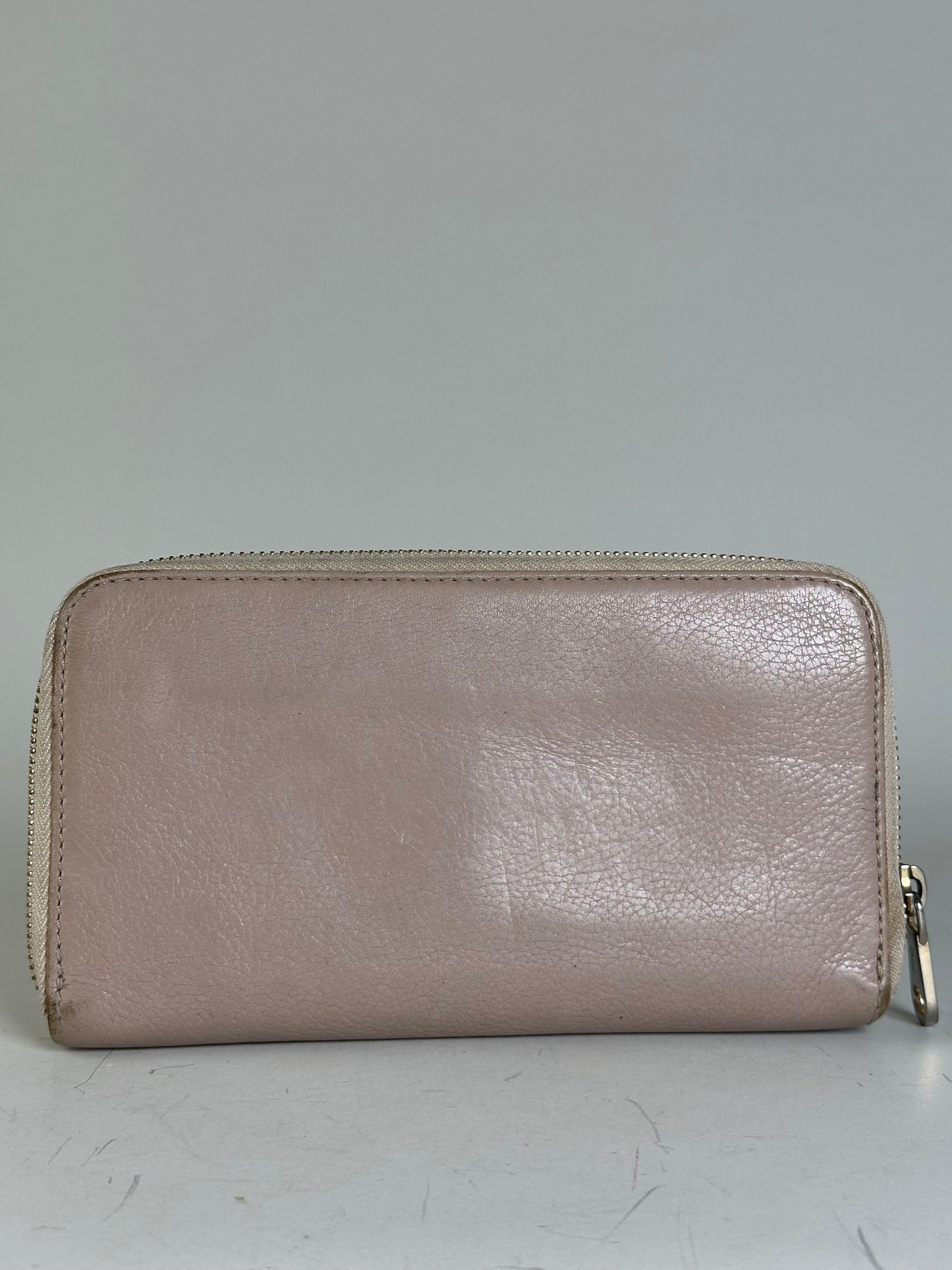 Vintage Chloe Pebbled Leather Zip Wallet Blush Pink Silver