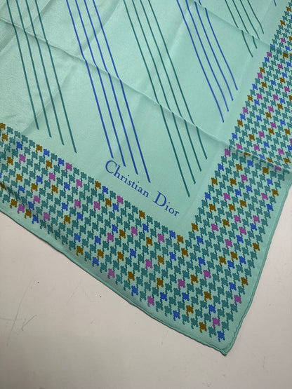 Vintage Dior Logo Silk Scarf Late 1990s Aqua Green Pink