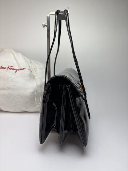 Vintage Ferragamo Patent Structured Top-Handle Bag Late 1990s Black