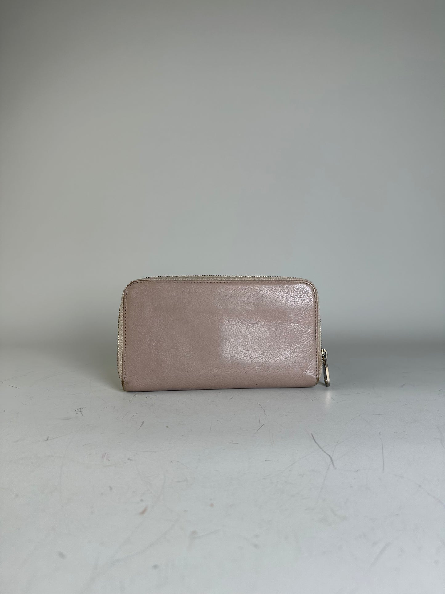 Vintage Chloe Pebbled Leather Zip Wallet Blush Pink Silver