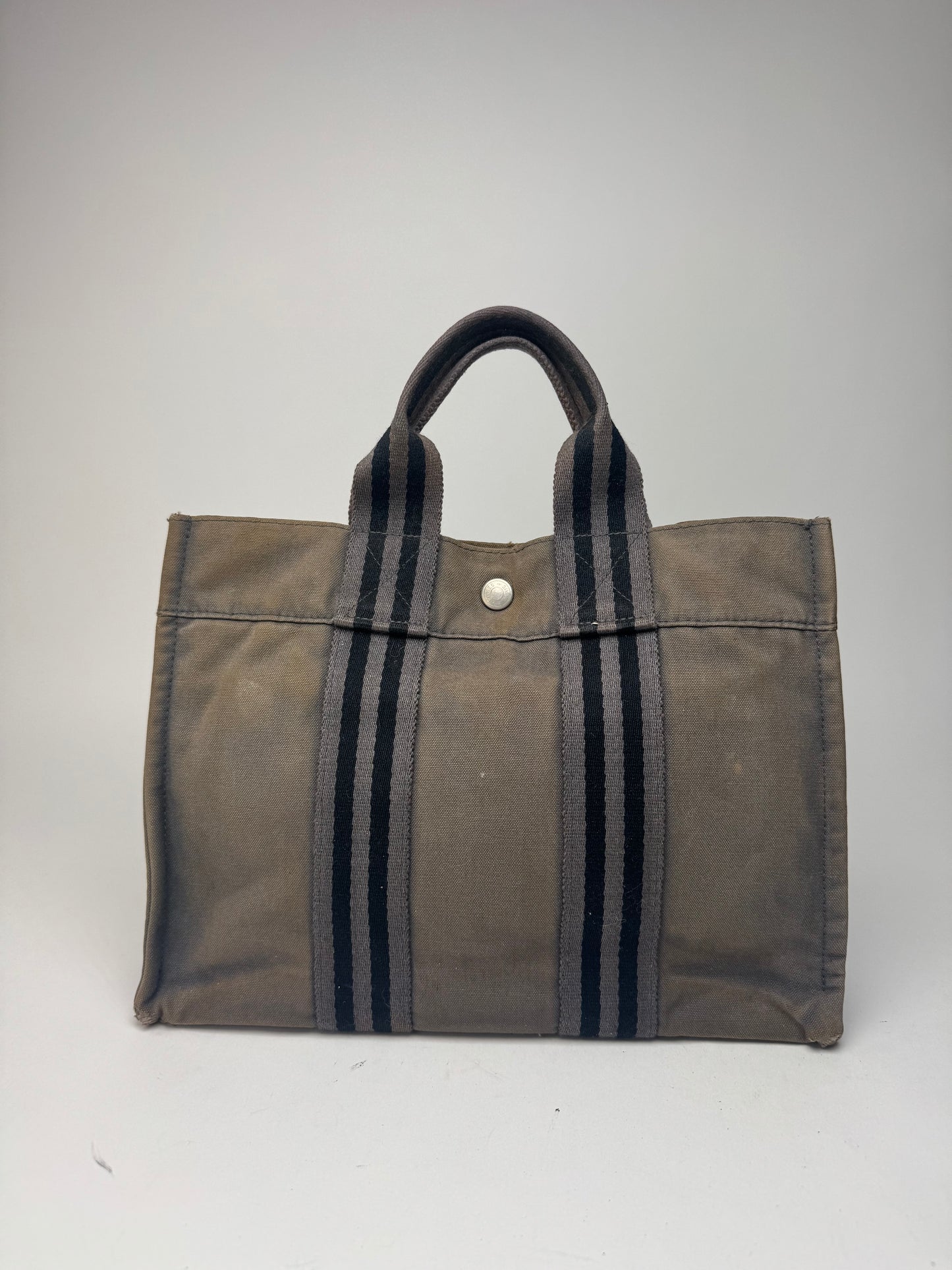 Mini sac fourre-tout vintage en toile Hermès gris