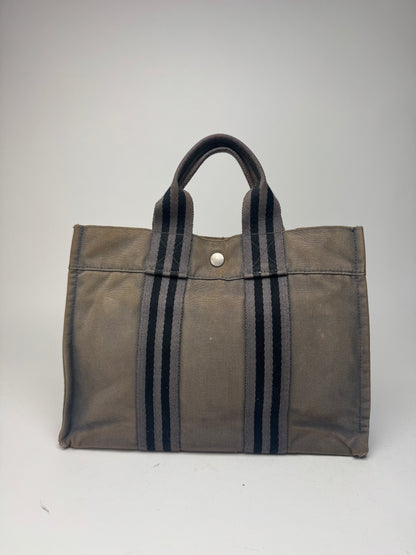 Mini sac fourre-tout vintage en toile Hermès gris