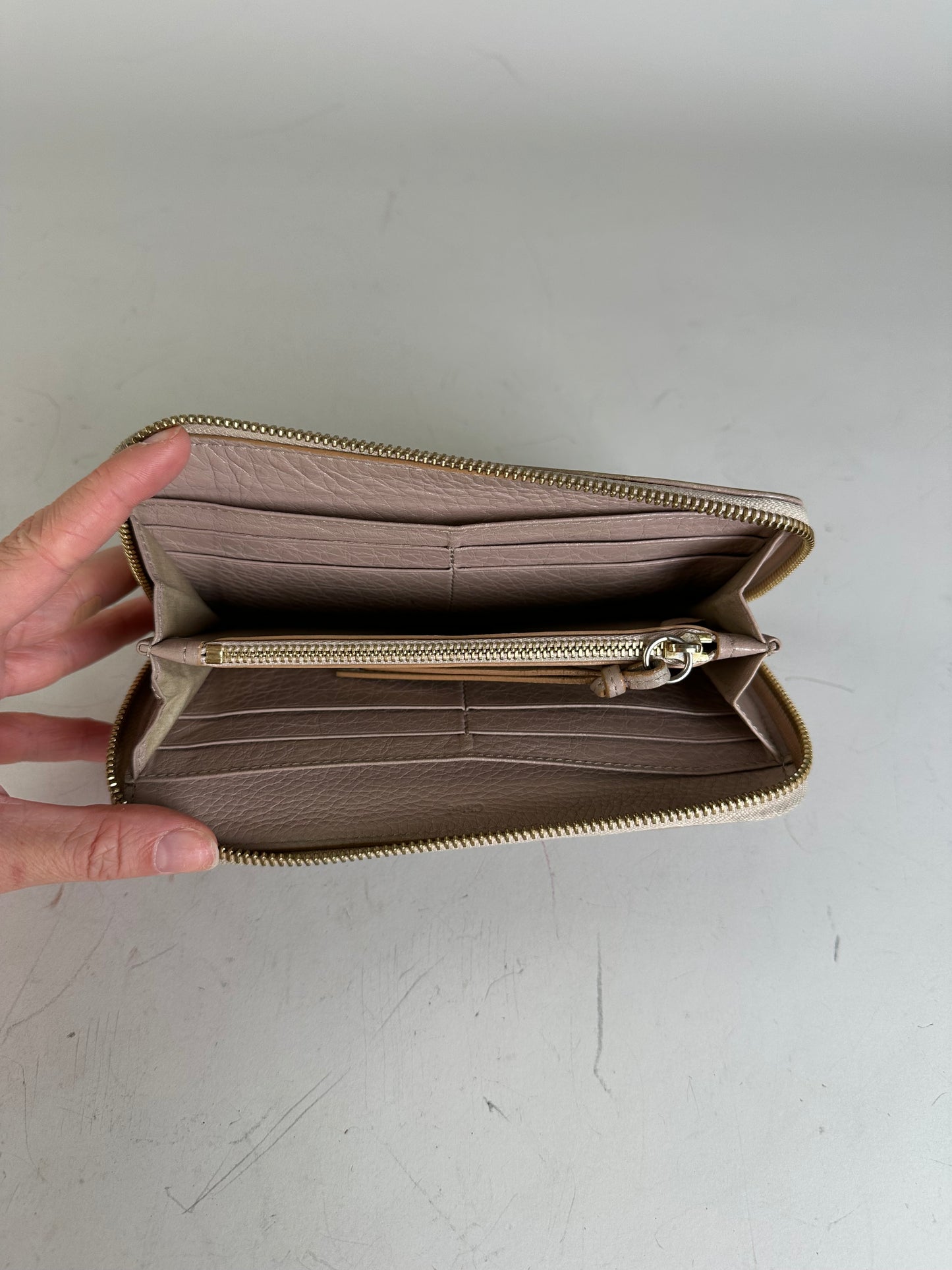 Vintage Chloe Pebbled Leather Zip Wallet Blush Pink Silver