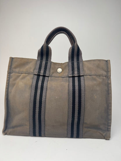 Mini sac fourre-tout vintage en toile Hermès gris