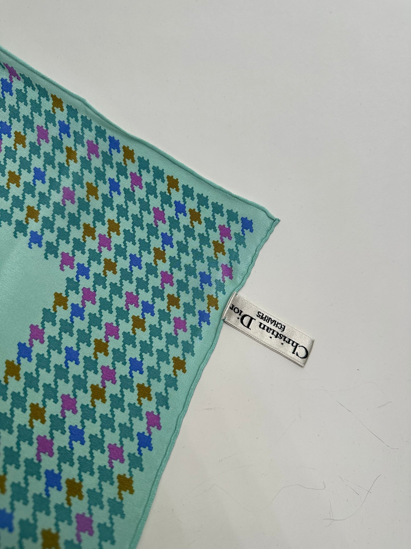 Vintage Dior Logo Silk Scarf Late 1990s Aqua Green Pink