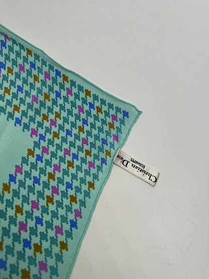Vintage Dior Logo Silk Scarf Late 1990s Aqua Green Pink