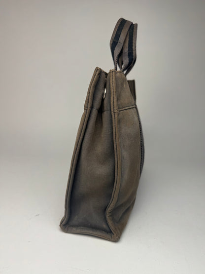 Mini sac fourre-tout vintage en toile Hermès gris