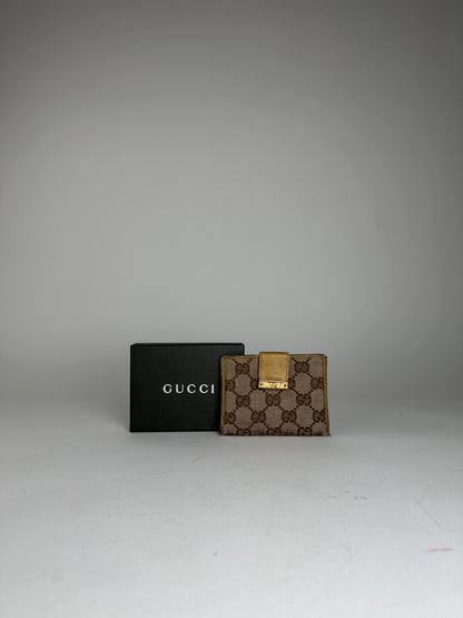 Vintage Gucci Monogram Leather Card Holder Beige Brown