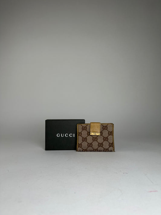 Vintage Gucci Monogram Leather Card Holder Beige Brown