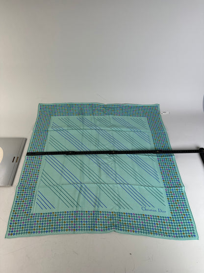 Vintage Dior Logo Silk Scarf Late 1990s Aqua Green Pink