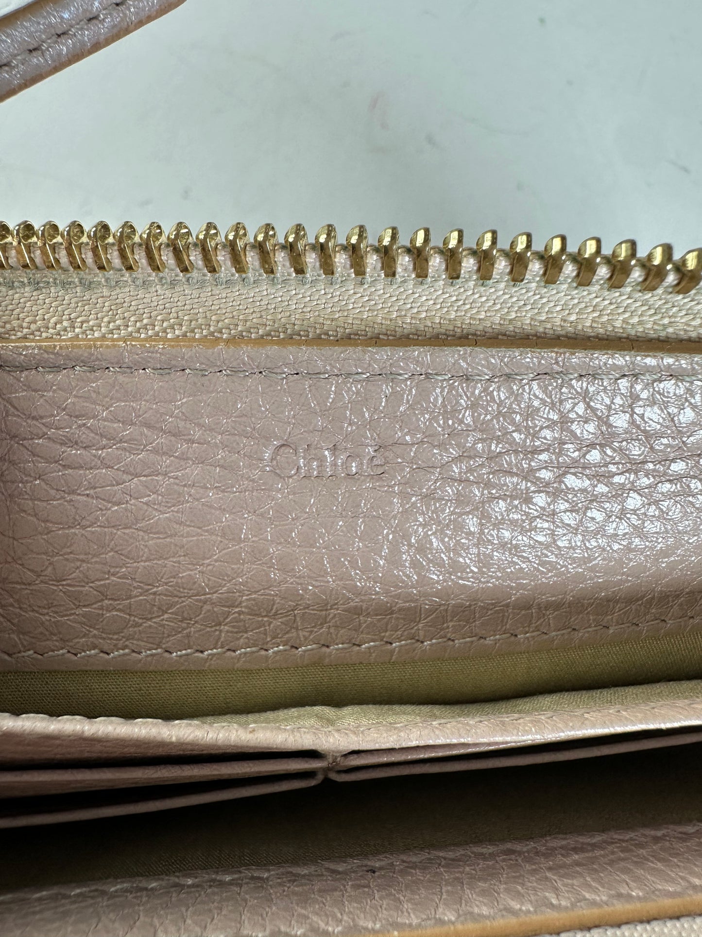 Vintage Chloe Pebbled Leather Zip Wallet Blush Pink Silver