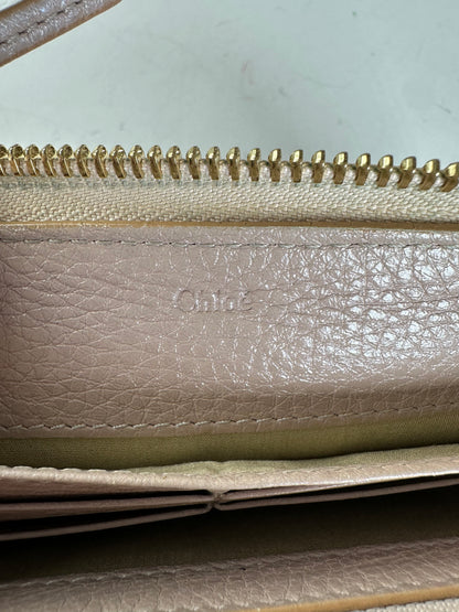 Vintage Chloe Pebbled Leather Zip Wallet Blush Pink Silver