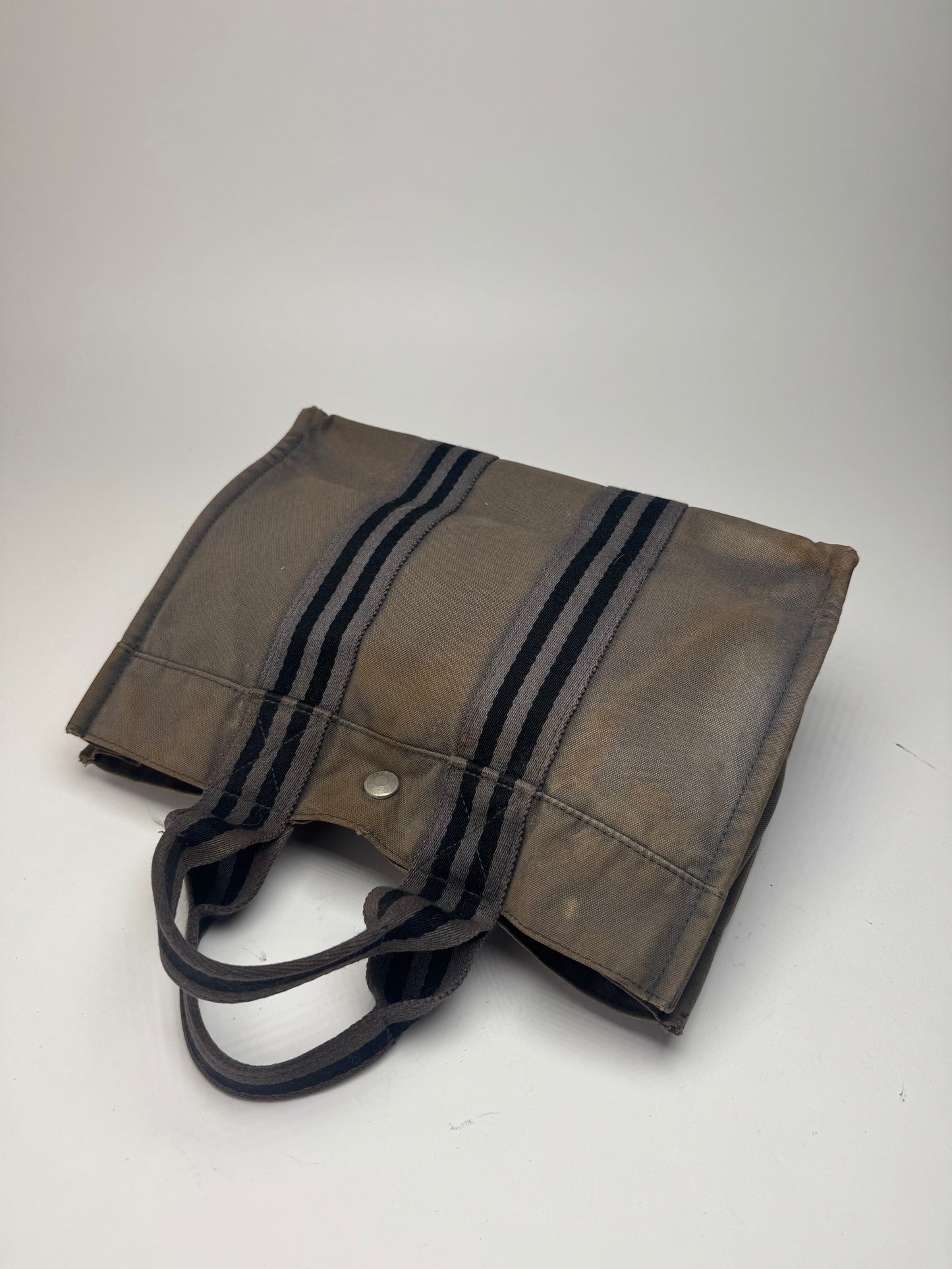 Mini sac fourre-tout vintage en toile Hermès gris